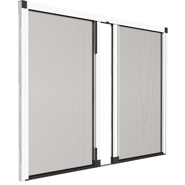 Moustiquaires type roll-out double latéral pour les fenêtres et les coulissantes en deux vantaux. 